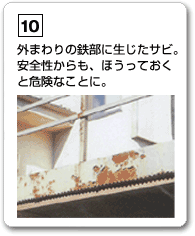 外回りの鉄部に生じたサビ。安全性からも、ほうっておくと危険なことに。