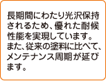 長期間にわたり光沢保持されるため、優れた耐候性能を実現しています。