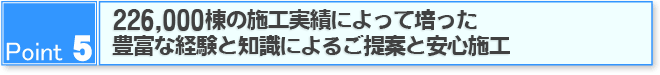 Point5 224000棟の施工実績によって培った豊富な経験と知識によるご提案と安心施工