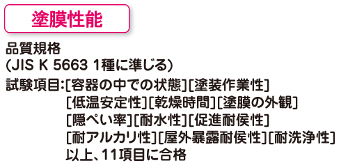 塗膜性能　品質規格（JIS K5663 1種に準じる）