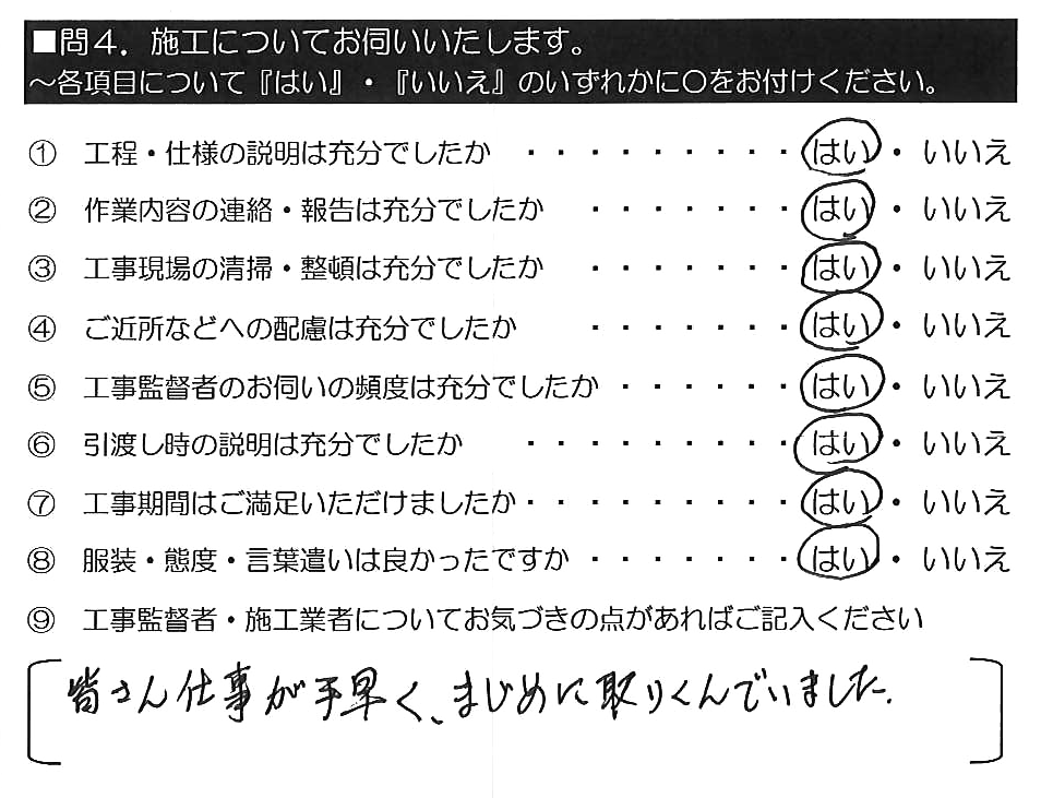 皆さん仕事が手早く、まじめに取り組んでいました。