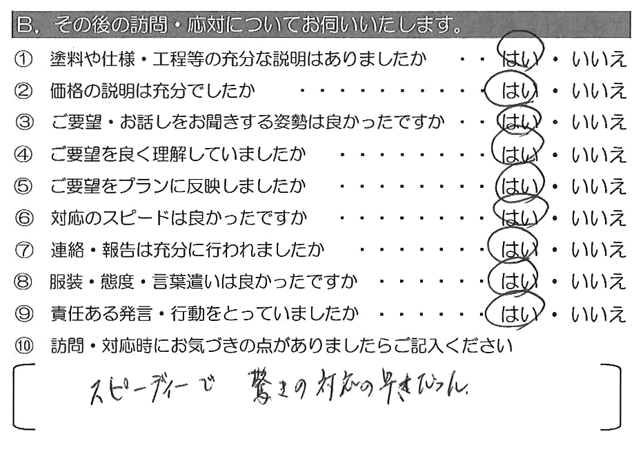 スピーディーで驚きの対応の速さだった。