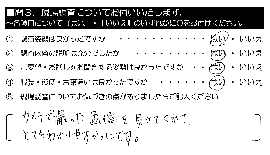 カメラで撮った画像を見せてくれて、とてもわかりやすかったです。