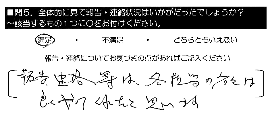 報告・連絡等は、各担当の方々は良くやってくれたと思います。