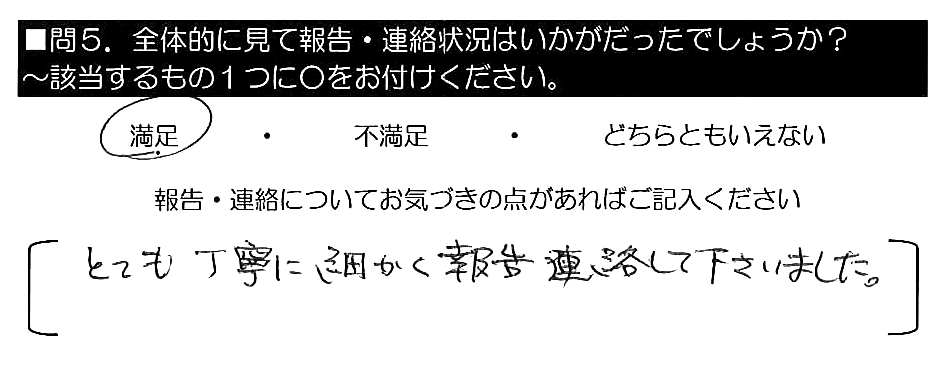 とても丁寧に細かく報告・連絡して下さいました。