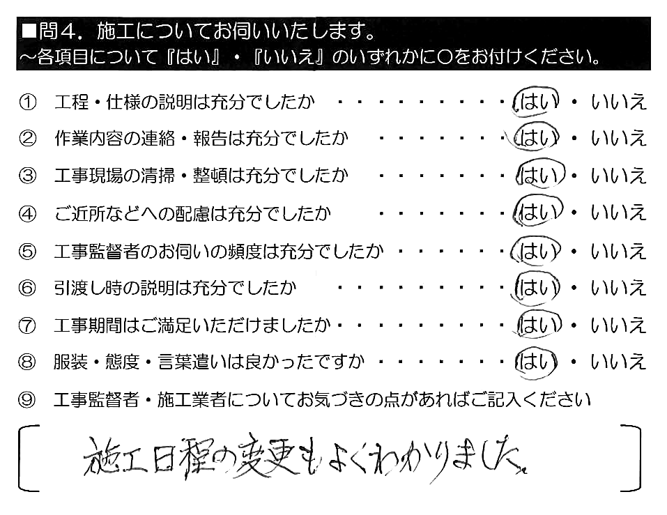 施工日程の変更もよくわかりました。