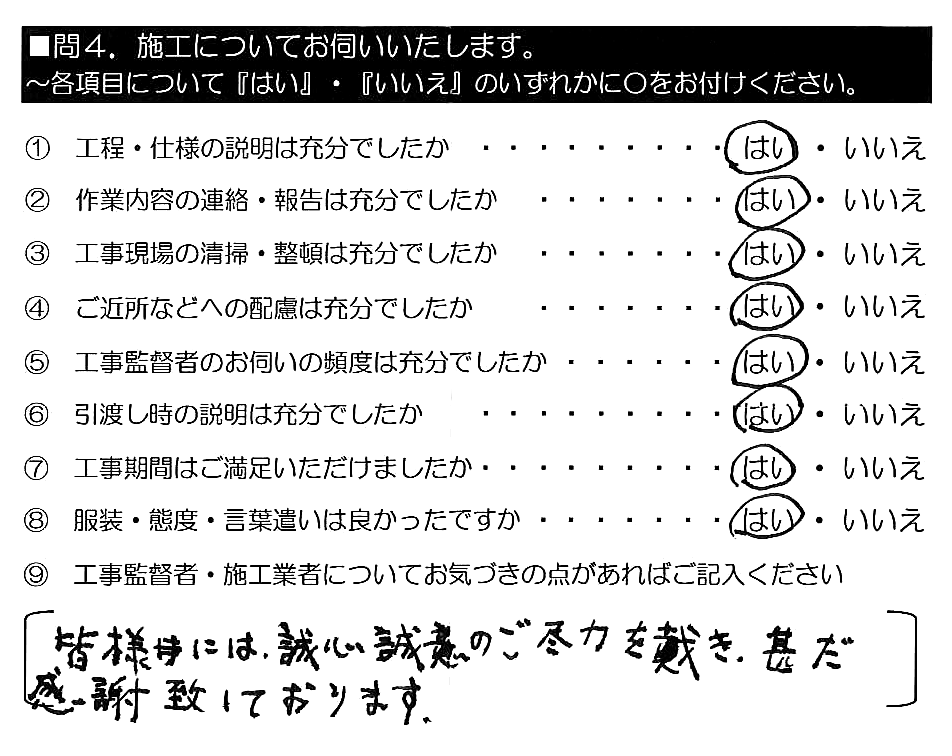 皆様には誠心誠意のご尽力をいただき、甚だ感謝致しております。