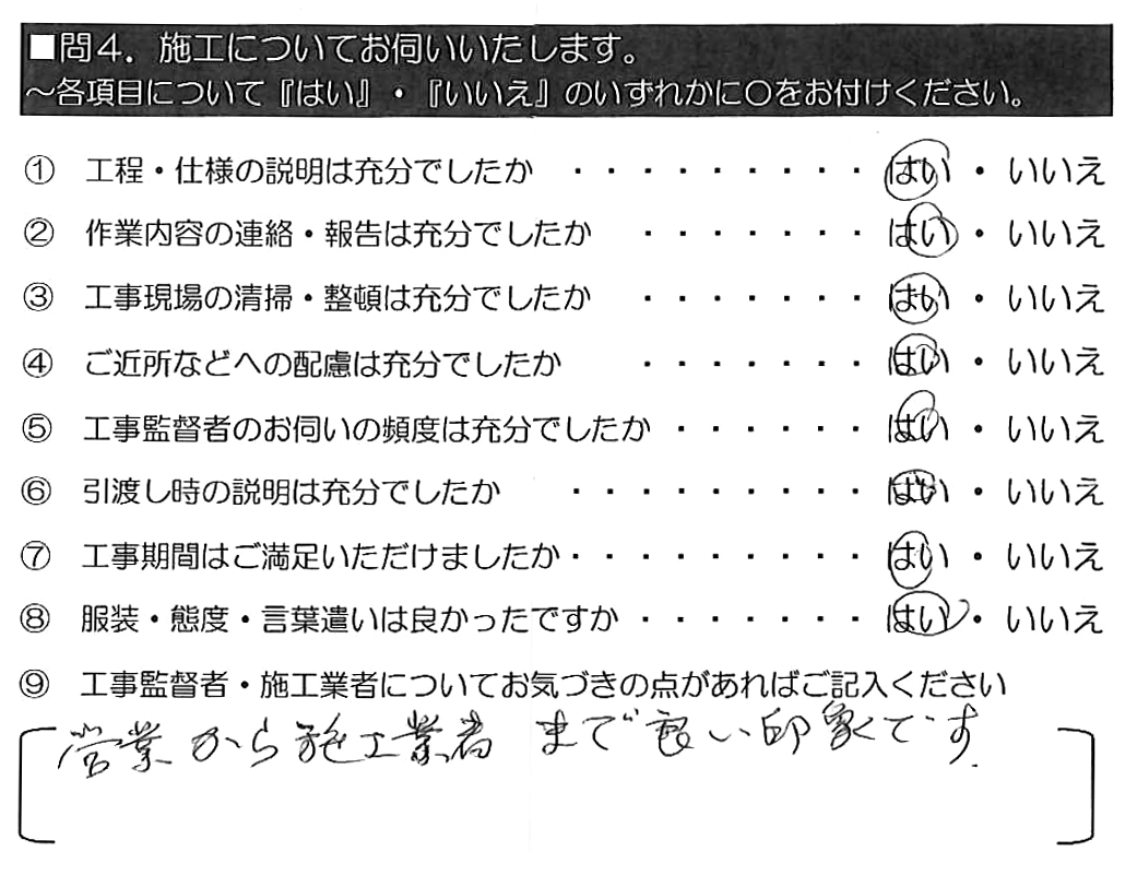 営業から施工業者まで良い印象です。