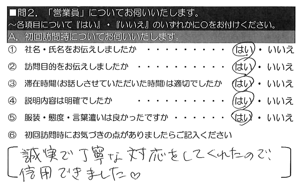 誠実で丁寧な対応をしてくれたので、信用できました♡