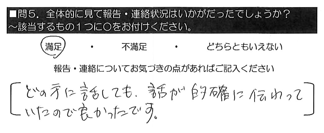 どの方に話しても、話が的確に伝わっていたので良かったです。