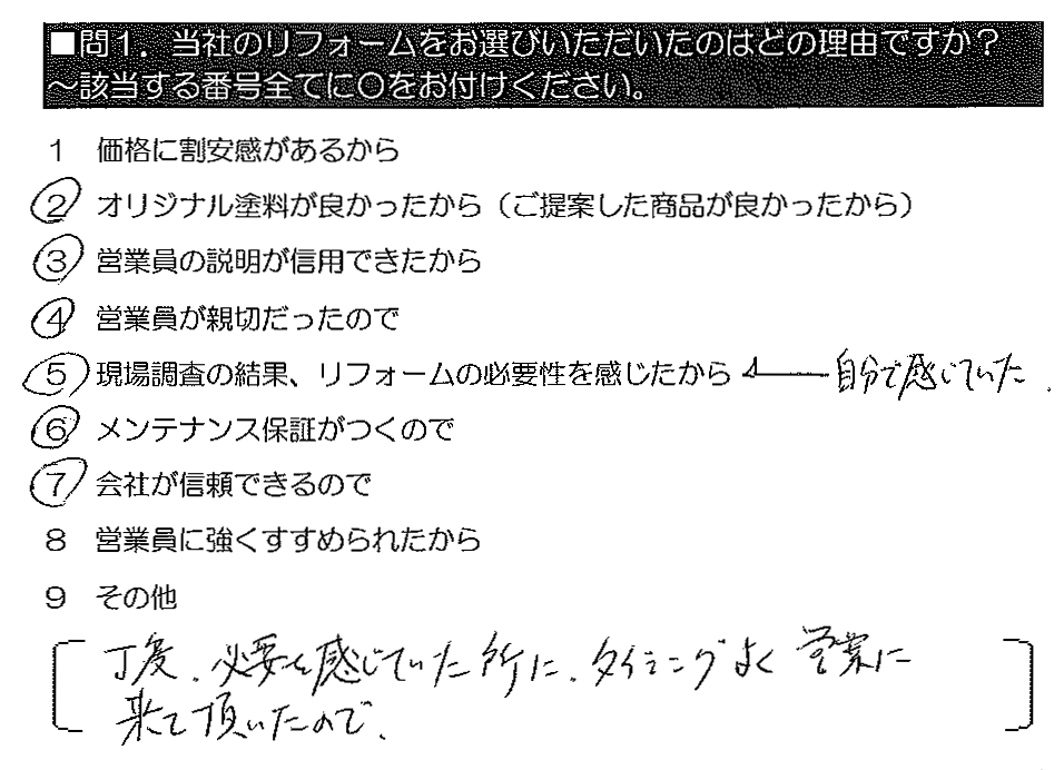 丁度、必要を感じていた所に、タイミングよく営業に来て頂いたので。