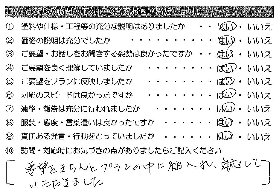 要望をきちんとプランの中に組み入れ、対応していただきました。