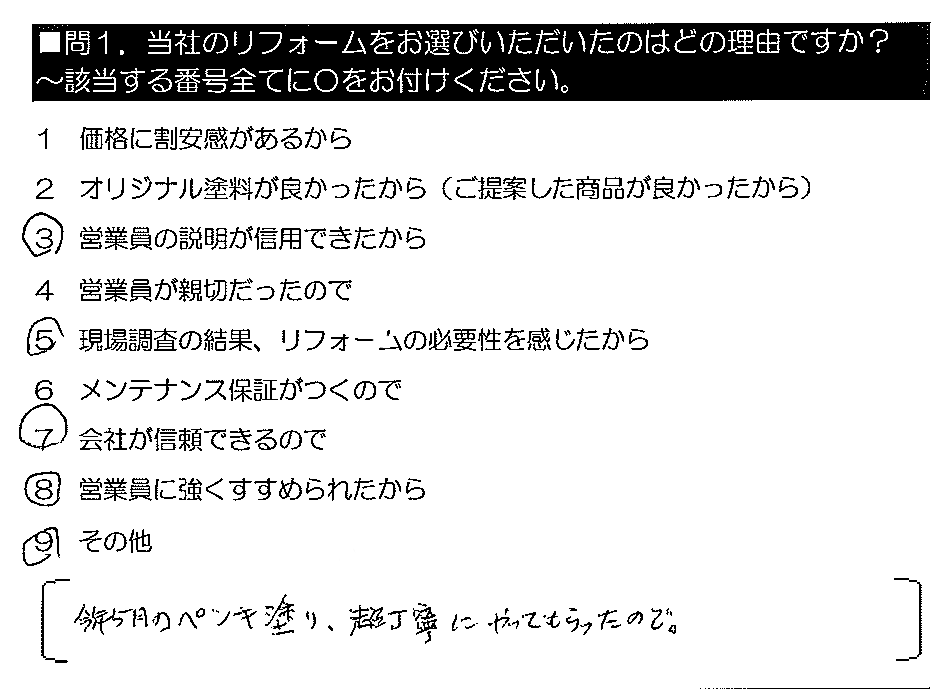 今年5月のペンキ塗り、超丁寧にやってもらったので。