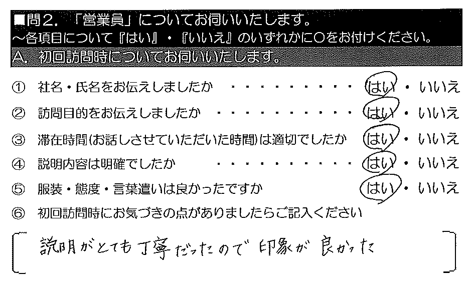 説明がとても丁寧だったので印象が良かった。