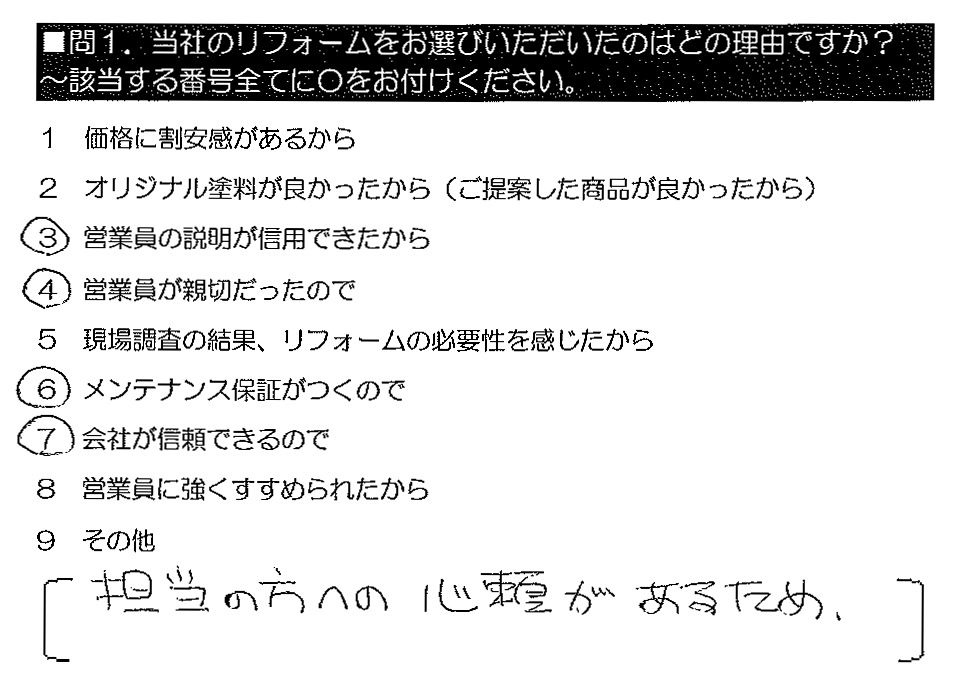 担当の方への信頼があるため。