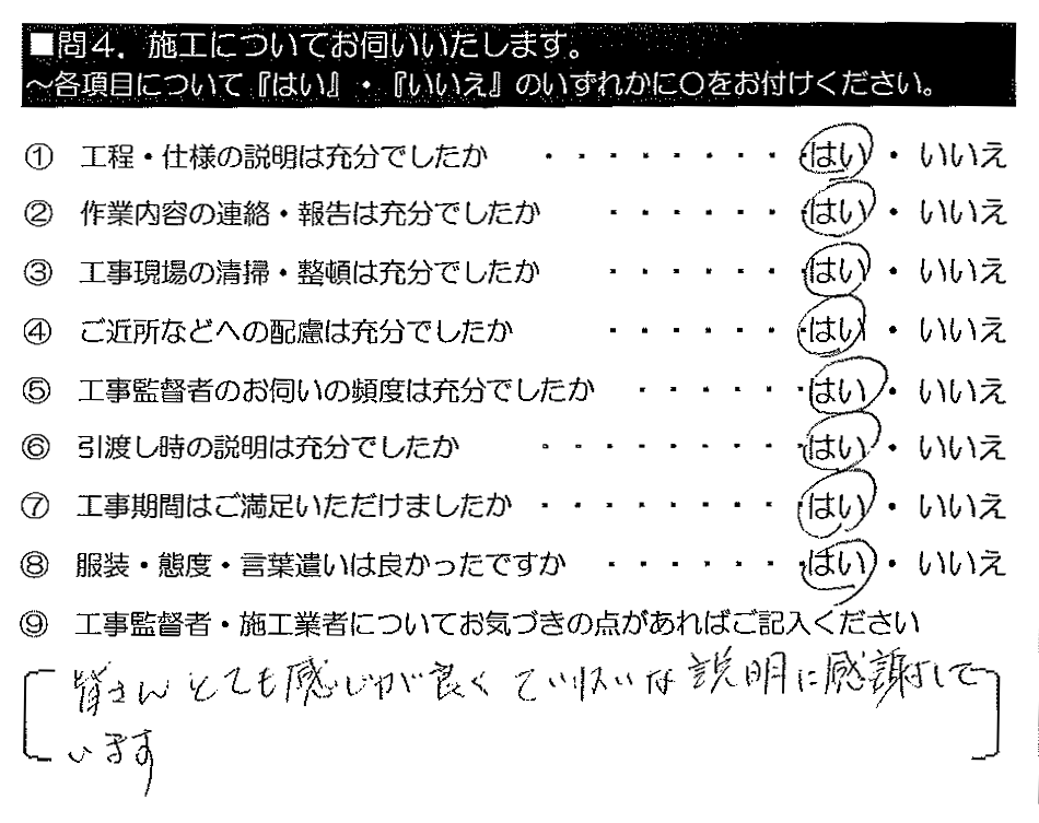 皆さんとても感じが良く、ていねいな説明に感謝しています。