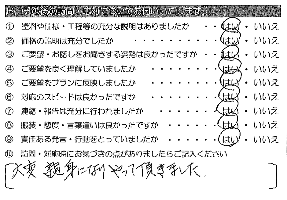 大変親身になりやって頂きました。