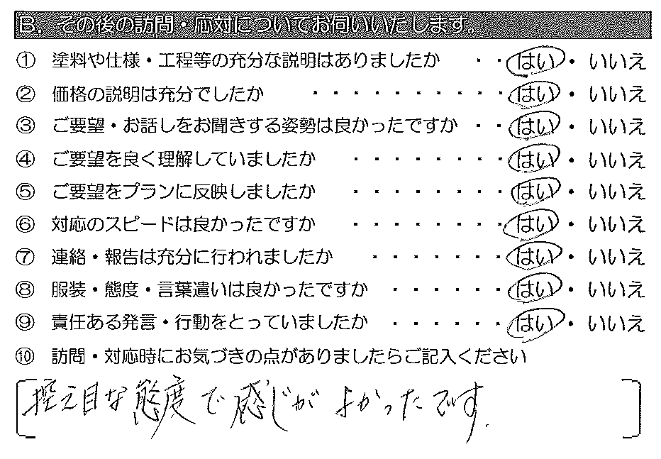 控え目な態度で感じがよかったです。