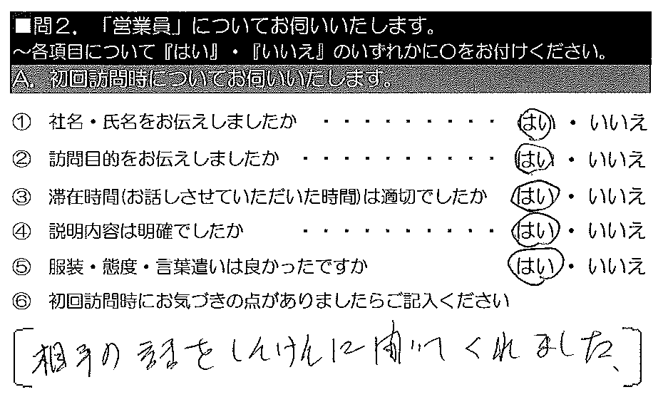 相手の話をしんけんに聞いてくれました。