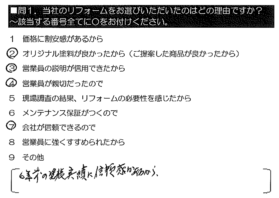 6年前の塗装実績に信頼感があるから。