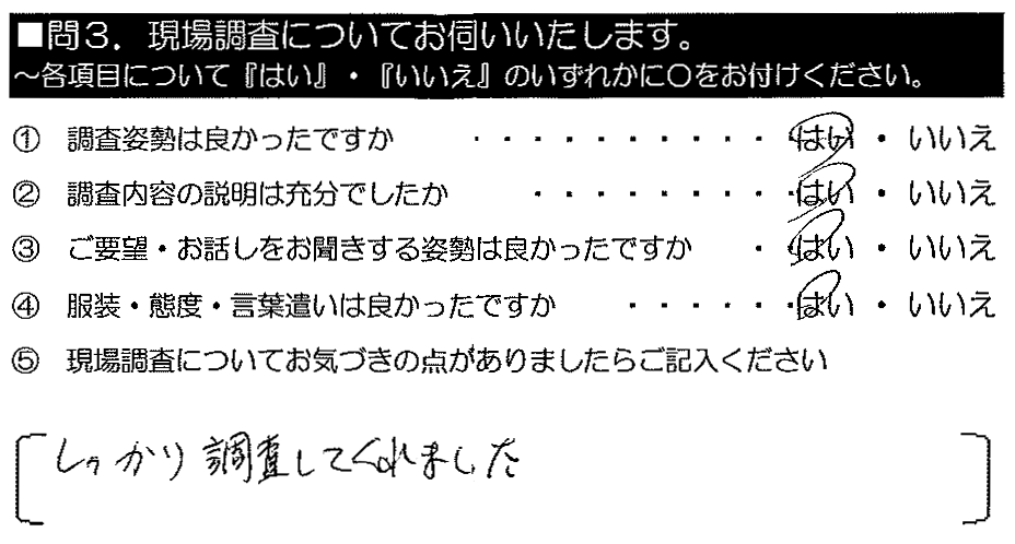 しっかり調査してくれました。