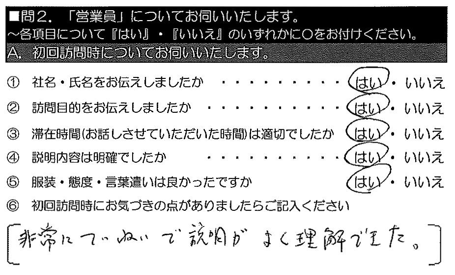 非常にていねいで、説明がよく理解できた。