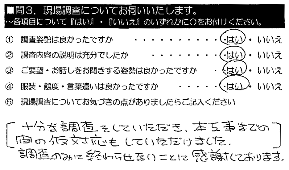 十分な調査をしていただき、本光寺までの間の仮対応もしていただけました。