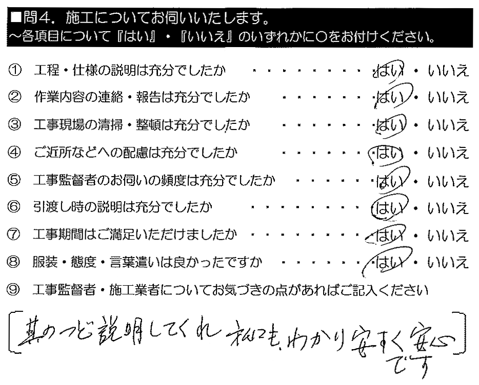 其のつど説明してくれ、私にもわかりやすく安心です。