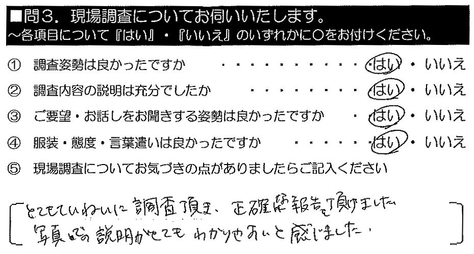 とてもていねいに調査頂き、正確な報告を頂けました。