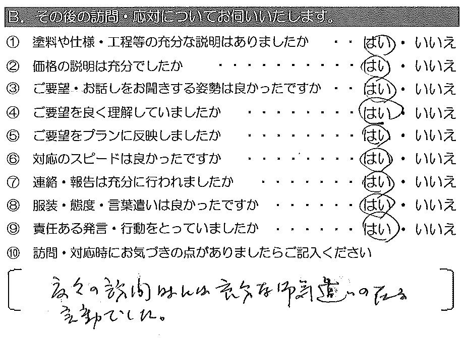 度々の訪問時には、充分な御気遣いの在る言動でした。