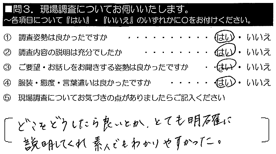 どこをどうしたら良いとか、とても明確に説明してくれ、