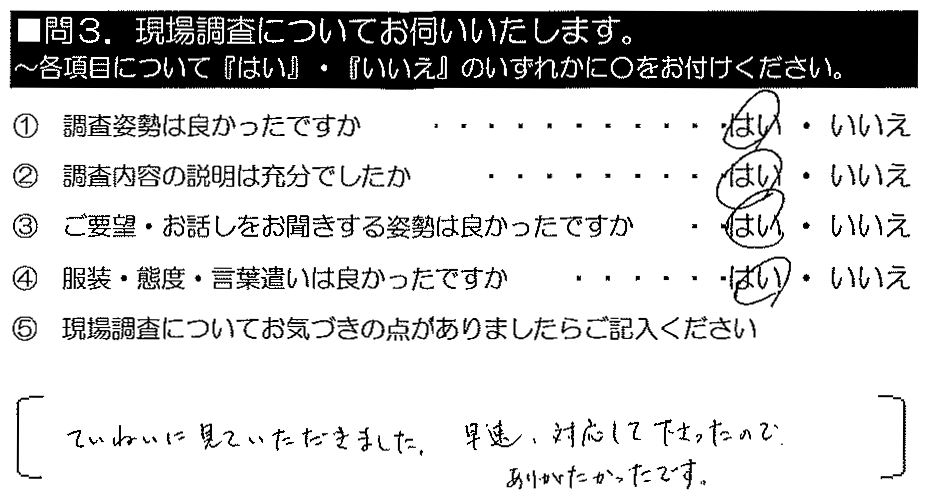 ていねいに見ていただきました。早速対応して下さったので、ありがたかったです。