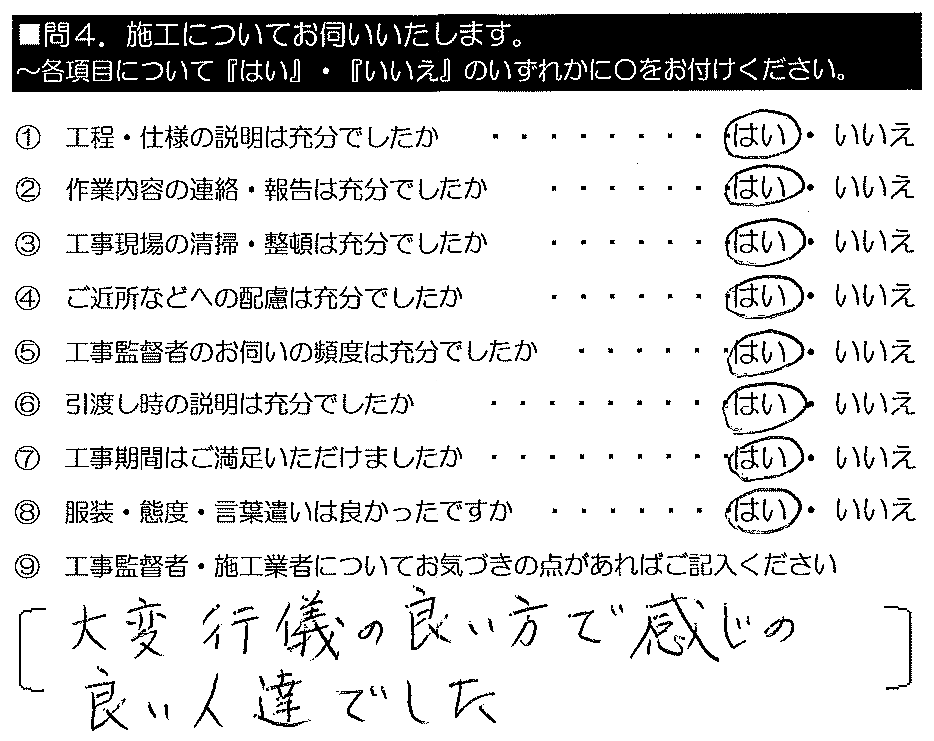 大変行儀の良い方で感じの良い人達でした。