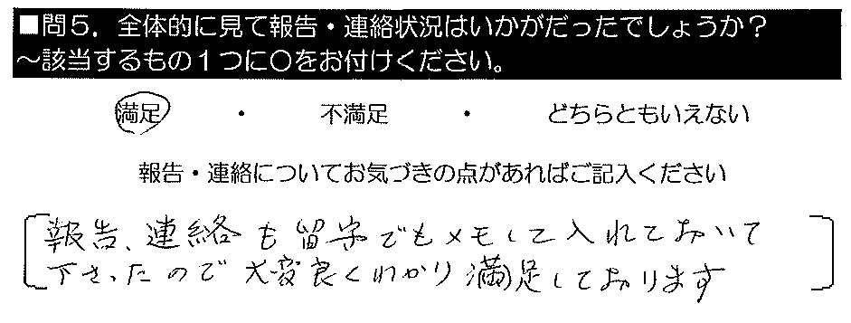 報告・連絡も留守でもメモして入れておいて下さったので、