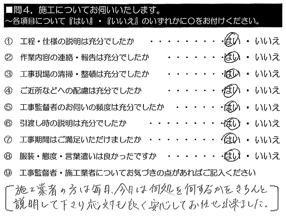 施工業者の方は、毎日興は何処を何するのかをきちんと