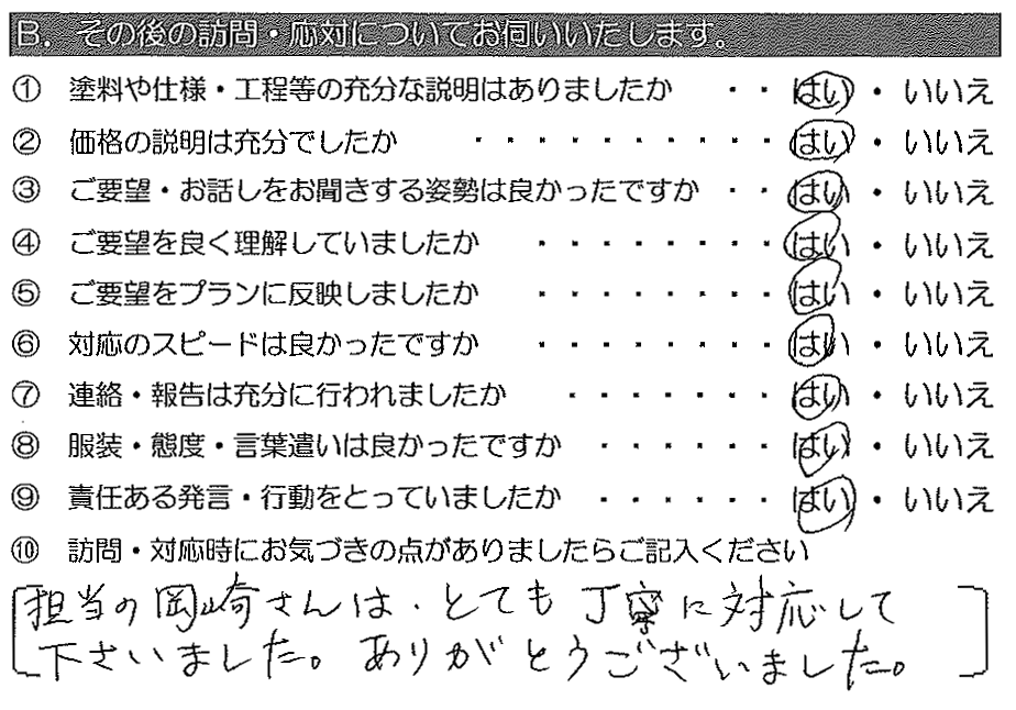 担当の岡崎さんはとても丁寧に対応してくださいました。