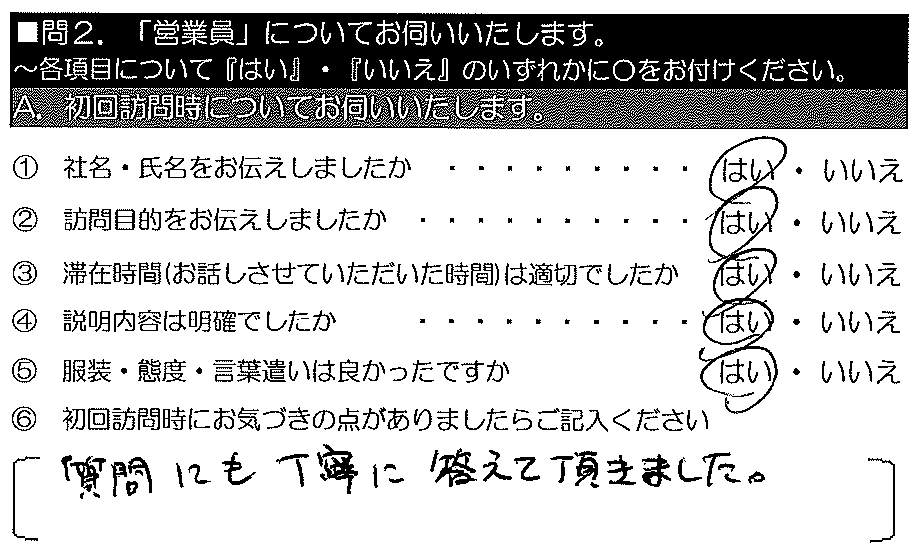 質問にも丁寧に答えて頂きました。