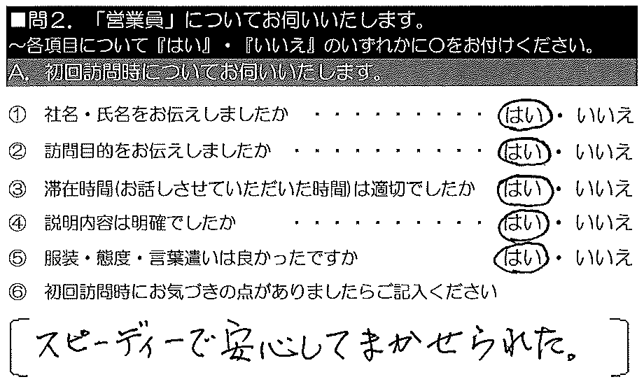 スピーディーで安心してまかせられた。