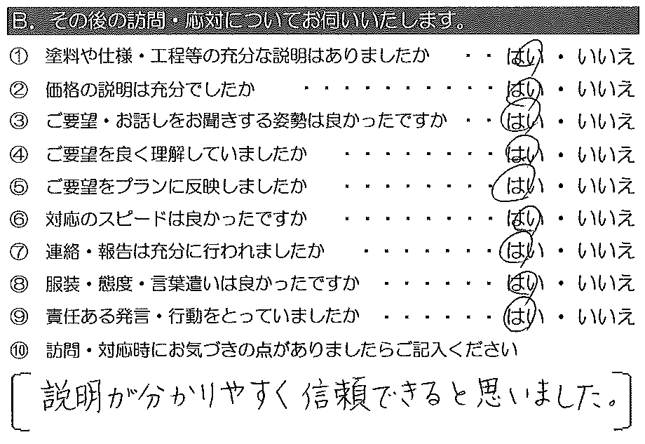 説明が分かりやすく、信頼できると思いました。