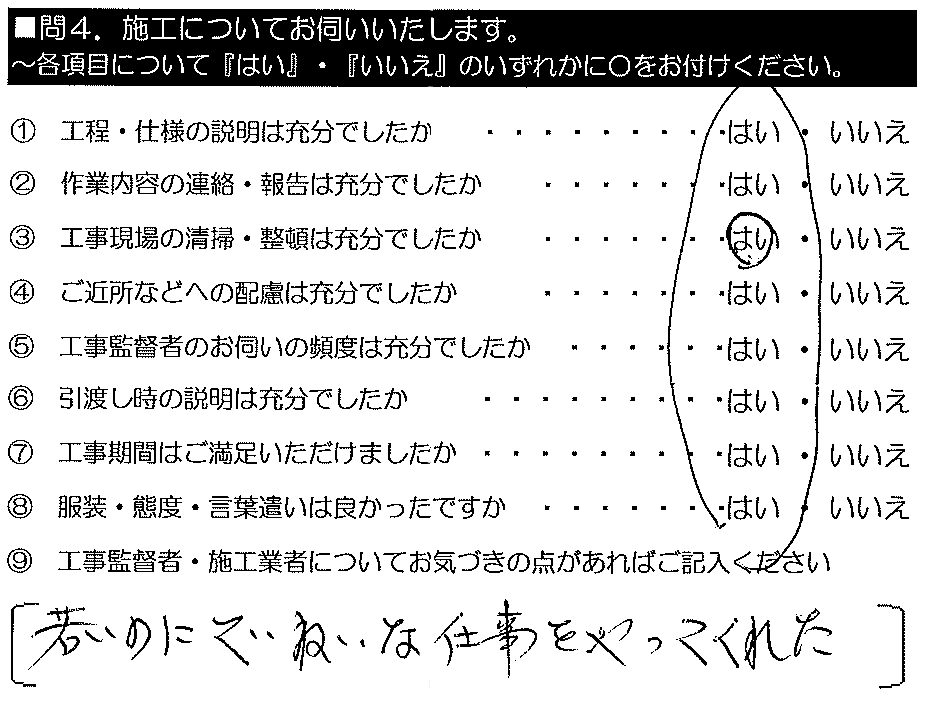 若いのにていねいな仕事をやってくれた。