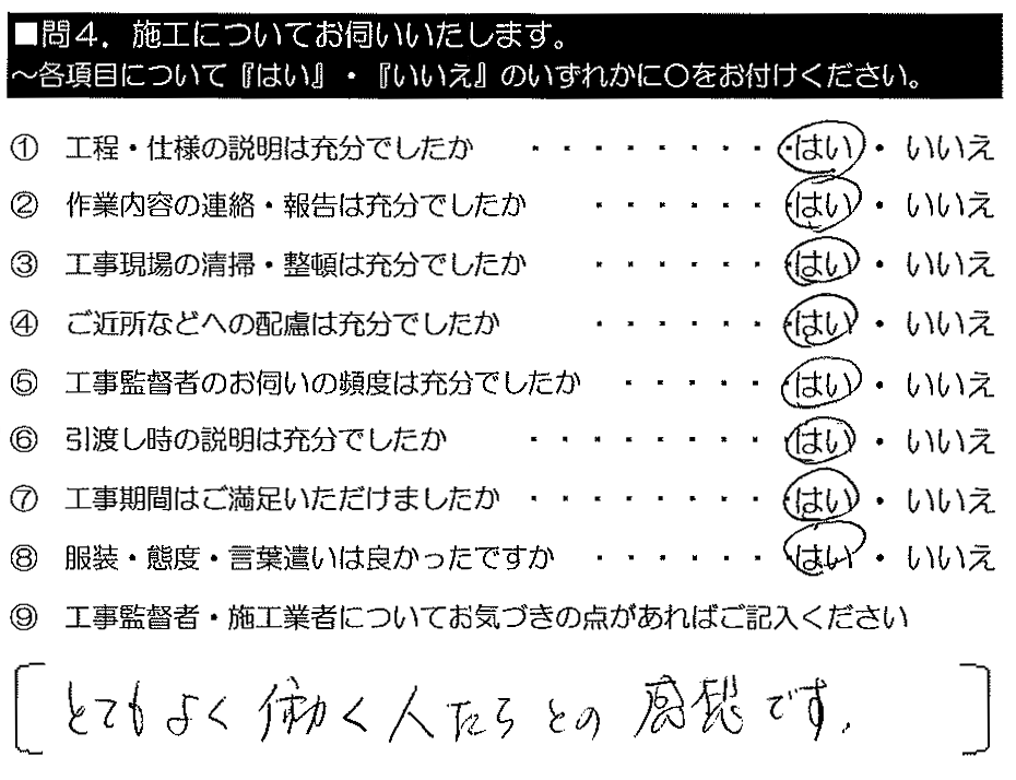 とてもよく働く人たちとの感想です。