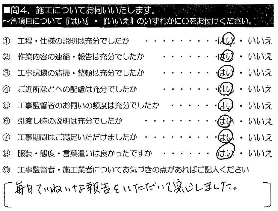 毎日ていねいな報告をいただいて安心しました。