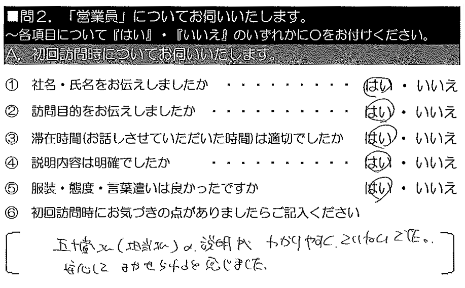 五十嵐さん（担当さん）の説明がわかりやすくて丁寧でした。