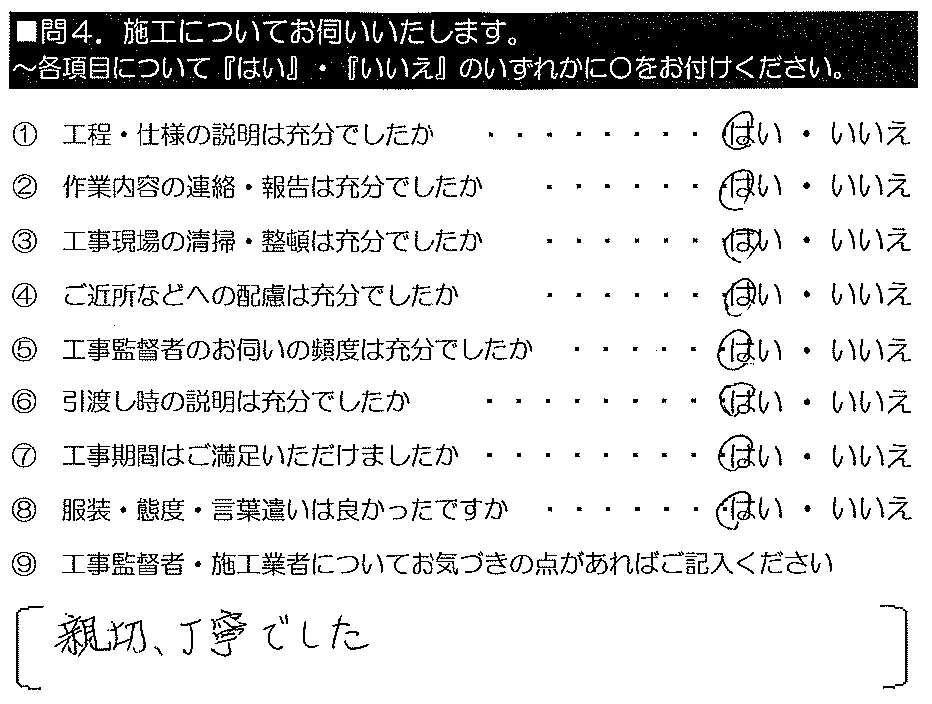 親切・丁寧でした。