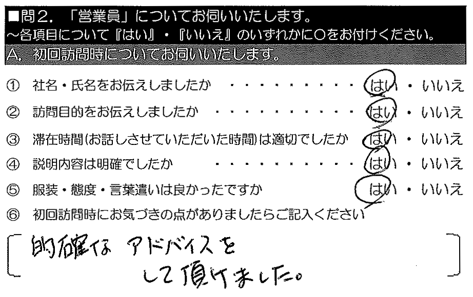 的確なアドバイスをして頂けました。