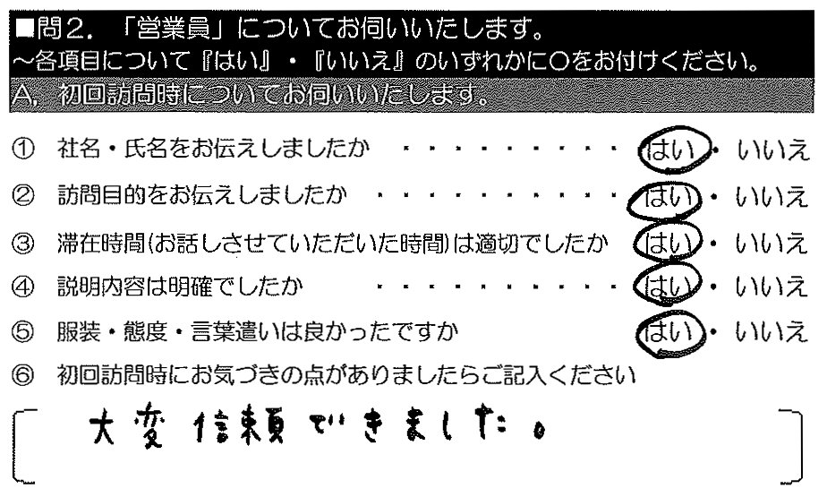 大変信頼できました。