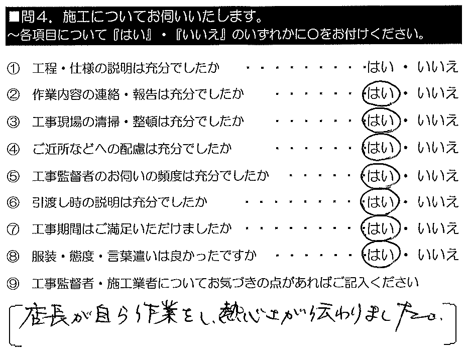 店長が自ら作業をし、熱心さが伝わりました。