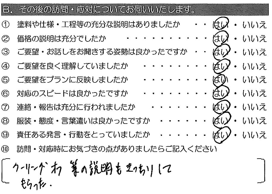 クーリングオフ等の説明もきっちりしてもらった。