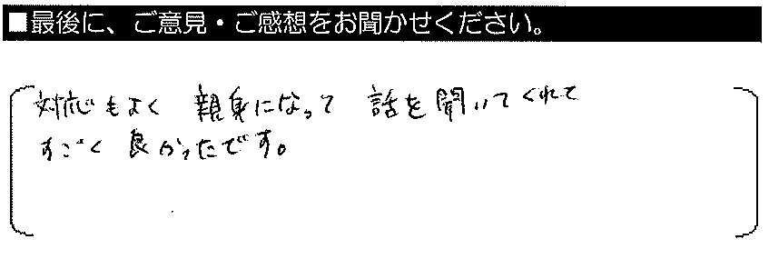 対応もよく、親身になって話を聞いてくれてすごく良かったです。