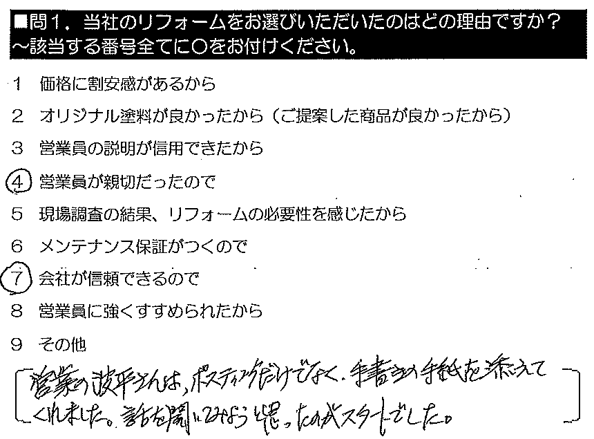 営業の波平さんは、ポスティングだけでなく手書きの手紙を添えてくれました。